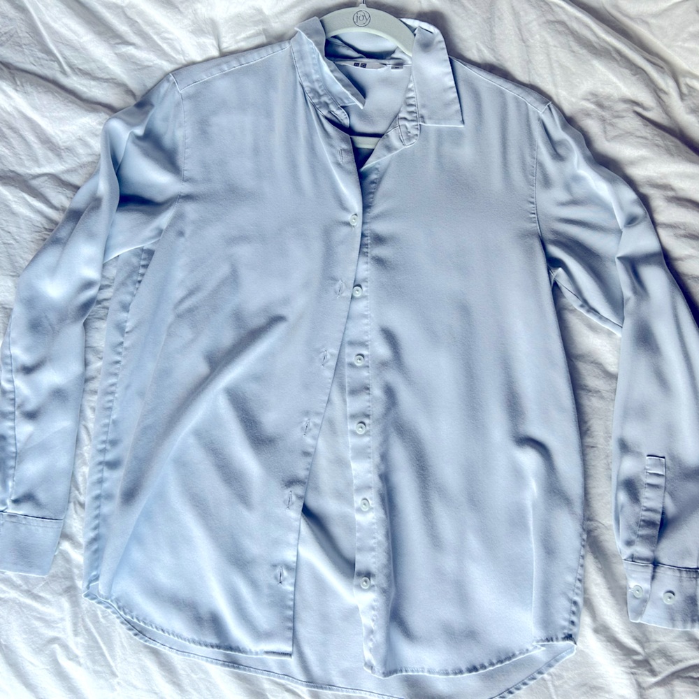 Uniqlo Rayon Long-Sleeve Button Down Dress Shirt Blue Size XS